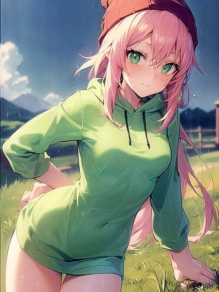 Freckled Cutie inPastel-Colored Extra Large Hoodie for Steamy Hentai Fun