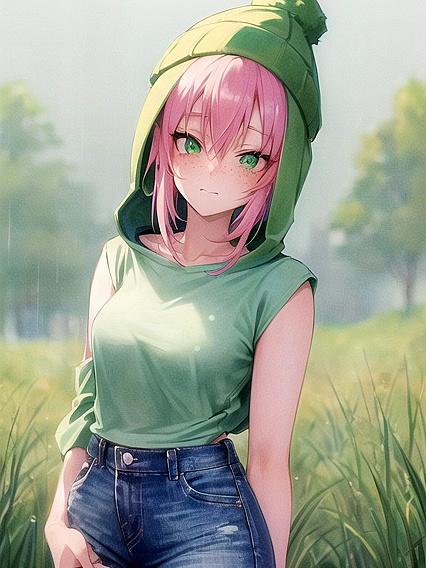 Freckled Beauty in Green and Pastel-Colored Outfit Enjoys Intense Hentai Pleasure