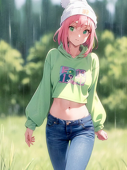 Pastel-Colored Outfit and Extra Large Hoodie in Steamy Green Clothing Hentai AI Image