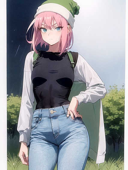 Freckled Beauty in Green Clothes and Oversized Hoodie for Steamy Hentai AI Image