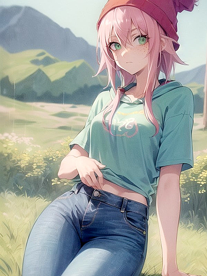 Freckled Girl 18+ in Green Clothes Wears Oversized Hoodie for Naughty Hentai Fun