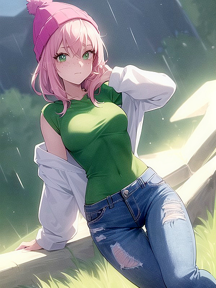 Pastel-Colored Hoodie Girl 18+ with Extra Freckles in Seductive Hentai AI Image