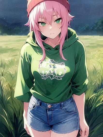 Pastel-Colored Outfit and Extra Large Hoodie in Seductive Green Hentai AI Image