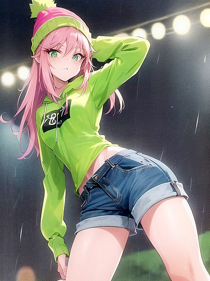 Pastel-Colored Outfit and Extra Large Hoodie in Seductive Hentai AI Image