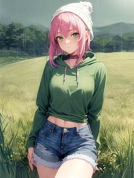 Seductive Pastel Greens in Extra Large Hoodie Hentai AI Image