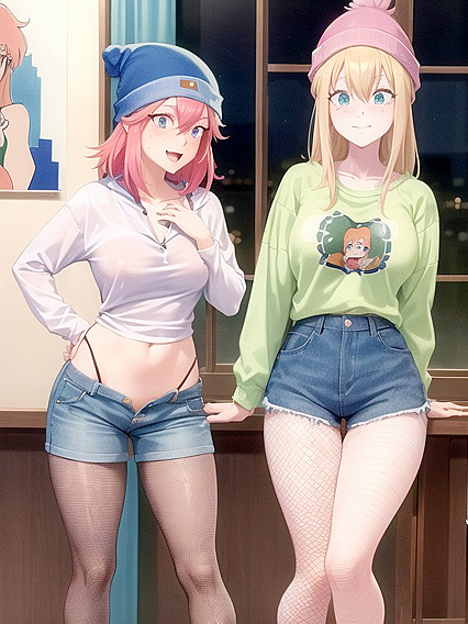 Freckled Cuties Wrapped in Pastel-Colored Extra Large Hoodies for Steamy Hentai AI Image