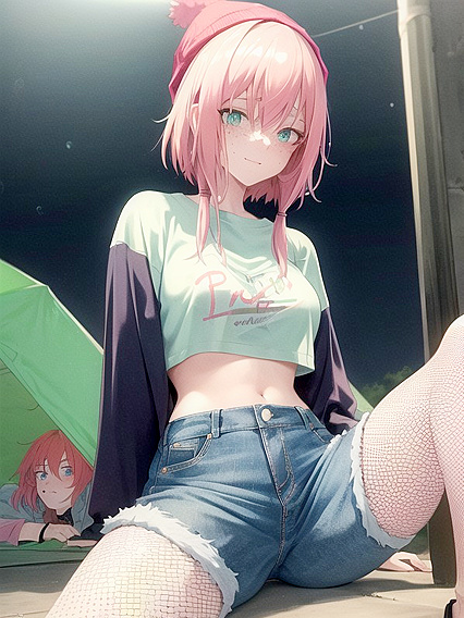 Pastel-Colored Green Outfit and XL Hoodie in Seductive Hentai AI Image