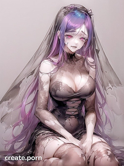 Goth Bride with Smudged Makeup Gives Heartfelt Kneeling Blowjob
