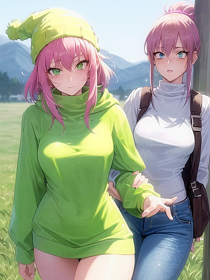Freckled Girl 18+ in Green Clothes and Oversized Hoodie Nails It in Hentai AI Image