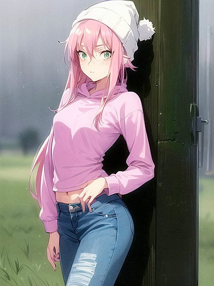Freckled Beauty in Extra Large Green Hoodie for Steamy Hentai AI Image