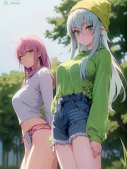 Freckled Beauty in Green and Pastel-Colored Outfit Enjoys Intense Hentai Pleasure