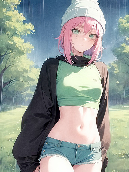 Freckled Beauty in Green and Pastel-Colored Outfits for Sensual Hentai Pleasure