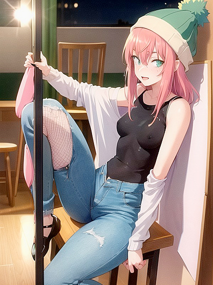Freckled Beauty in Green Clothes and Oversized Hoodie for Steamy Hentai AI Image