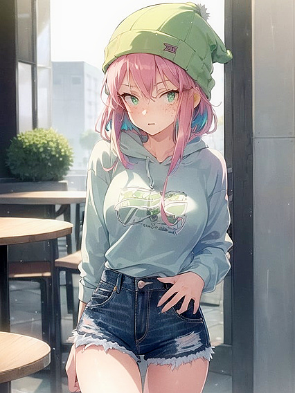 Pastel Green Hoodie Seduction - Extra Large Temptation in Hentai Fantasy