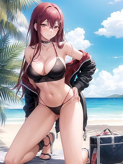 Touko Fukawa from Danganronpa Wears Slingshot Bikini in Bimbo Hentai Delight