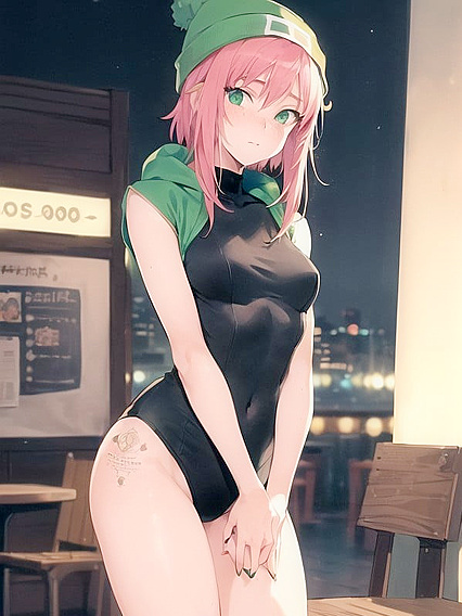Freckled Beauty in Green Hoodie Seduces with hentai Passion