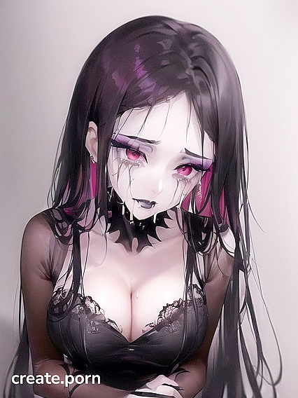 Goth Bride Tears Off Clothes, with Smudged Makeup for Drooling Blowjob Kneeling Hentai