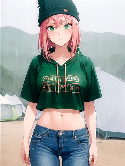 Freckled Girl 18+ in Green Clothes and Oversized Hoodie Nails Hentai Pleasure