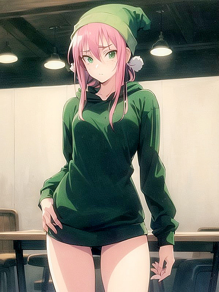 Freckled Beauty in Oversized Hoodie and Green Outfit for Hentai Pleasure