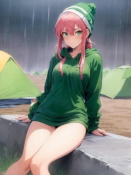 Freckled Beauty in Extra Large Green Hoodie for steaming Hentai AI Image