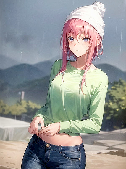 Freckled Beauty in Green Hoodie Seduces in Steamy Hentai AI Image