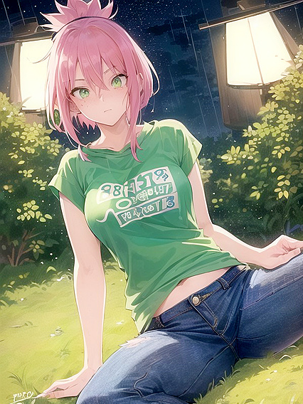 Freckled Beauty Wears Oversized Green Hoodie in steamy Hentai AI Image