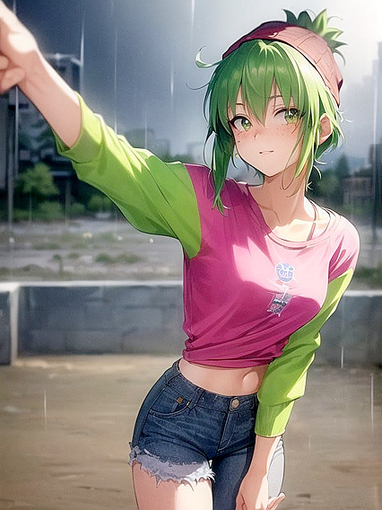 Freckled Girl 18+ in Green Clothing and Extra Large Hoodie Enjoying Hentai Pleasure
