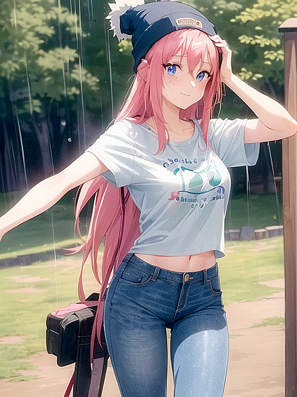 Freckled Beauty in a Oversized Hoodie and Green Outfit Takes On Sensual Hentai AI Image