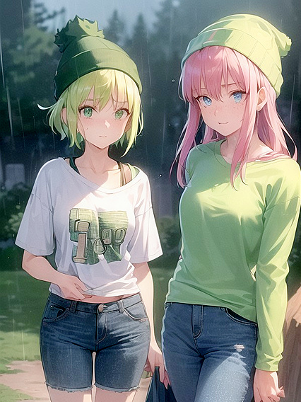 Freckled Girl 18+ in Green Clothing Wears Extra Large Hoodie for Steamy Hentai AI Image