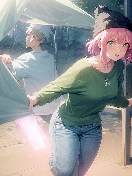 Freckled Beauty in Green Clothing Rocks an XL Hoodie in Steamy Hentai AI Image