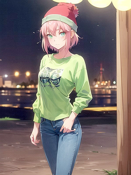 Freckled Beauty in Oversized Hoodie and Green Outfit Takes On Hentai AI Image