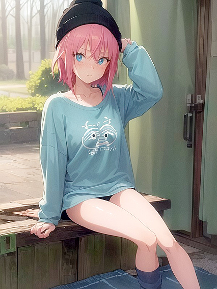 Freckled Beauty Wears Green Outfit and XL Hoodie in Seductive Hentai AI Image