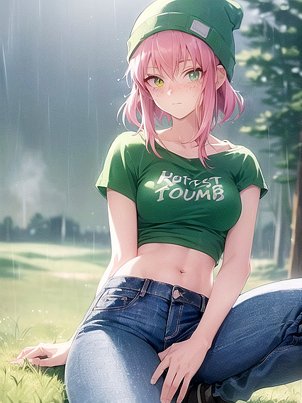 Freckled Girl 18+ in Green Clothing and Extra Large Hoodie Hentai Fun