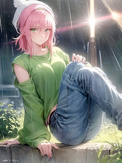 Freckled Girl 18+ in Green Clothing and XL Hoodie Enjoying Hentai Pleasure