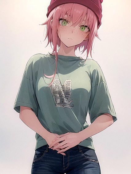 Freckled Beauty in a Oversized Hoodie and Green Outfit Seduces in HentaiErotica