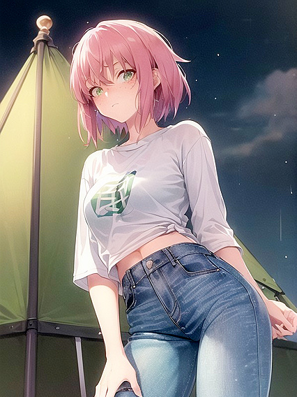 Freckled Beauty Wears Oversized Green Hoodie forSTEAMY Hentai AI Image