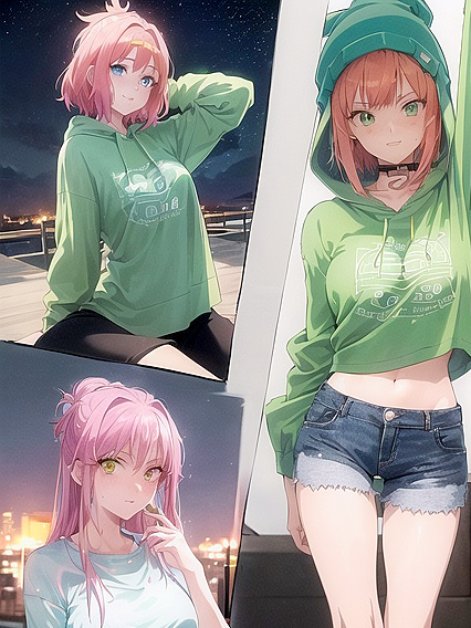 Freckled Girl 18+ in Green Clothes and Oversized Hoodie Enjoying Hentai Pleasure