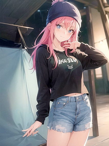 Freckled Beauty in Green Hoodie Seduces in steamy Hentai AI Image