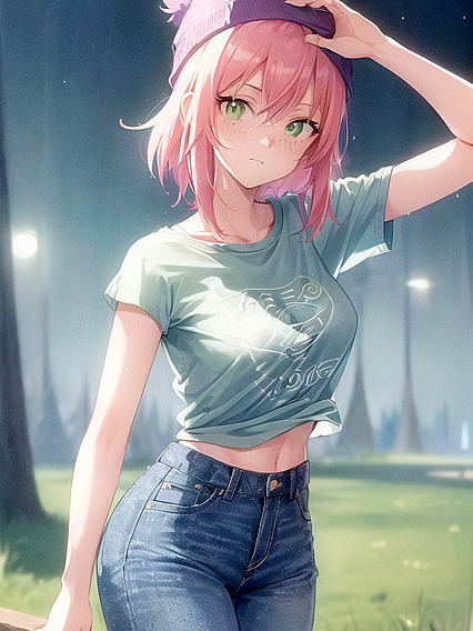 Freckled Girl 18+ in Green Clothes and Oversized Hoodie Nails hentai fantasies