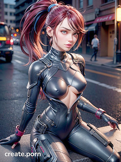 Small Breasts Bounce on the Streets in Seductive Sitting Hentai AI Image
