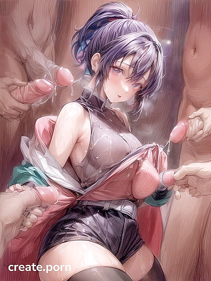 Dark-Skinned Beauty Drenched in cum during Intense Bukakke Hentai AI Image
