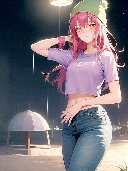 Freckled Babe in Oversized Hoodie and Green Outfit Seduces in Hentai AI Image