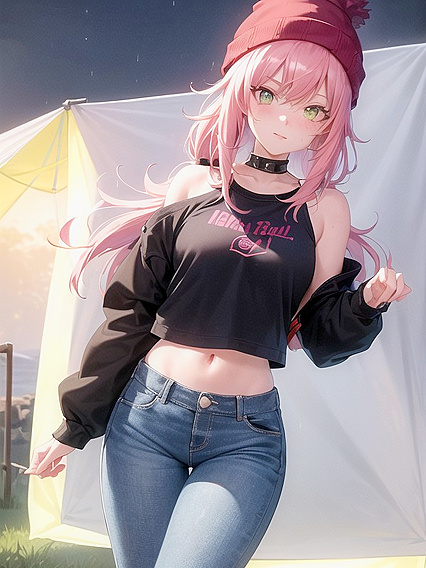 Freckled Beauty Wears Oversized Green Hoodie for Steamy Hentai AI Image