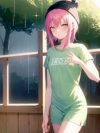 Freckled Beauty in Extra Large Hoodie and Green Clothes for Hot Hentai AI Image