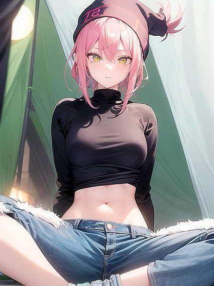 Freckled Beauty in Green Clothing Enjoys Busty Hentai AI Image