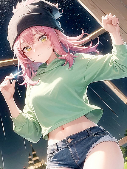 Freckled Babe in Oversized Green Hoodie Seduces in Steamy Hentai AI Image