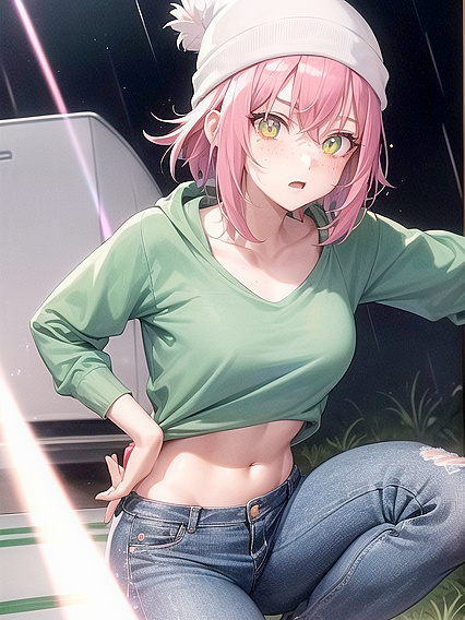 Freckled Beauty in Green Outfit Enjoying Sensual Hentai Pleasure