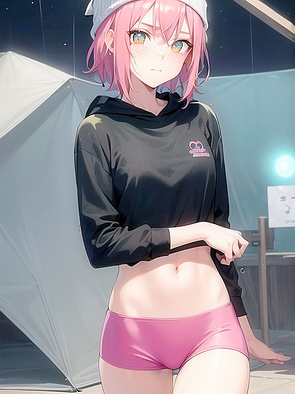 Freckled Beauty in Oversized Green Hoodie Exploring Hentai Desires