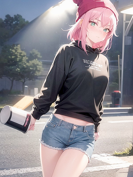 Freckled Beauty in Oversized Green Hoodie Seduces in steamy Hentai AI Image
