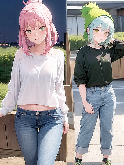 Freckled Beauty in Oversized Hoodie and Green Outfit Seduces in Hentai AI Image